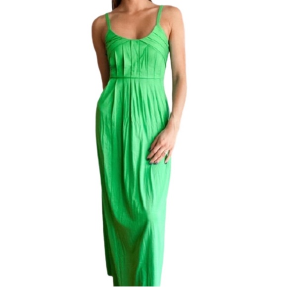 {Banana Republic} Kelly Green Pleated Bodice Stretch Maxi Dress M - Picture 2 of 3